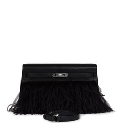 Hermes Kelly Elan Foile Chevre Chamkila and Ostrich Feather Palladium Hardware