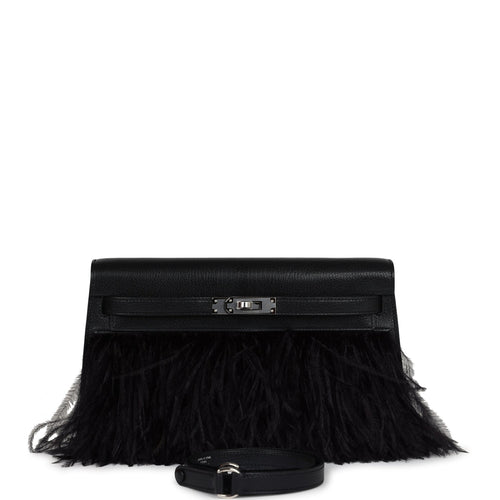 Hermes Kelly Elan Foile Chevre Chamkila and Ostrich Feather Palladium Hardware