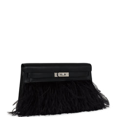 Hermes Kelly Elan Foile Chevre Chamkila and Ostrich Feather Palladium Hardware