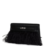 Hermes Kelly Elan Foile Black Shiny Porosus Crocodile and Ostrich Feather Palladium Hardware