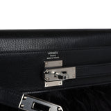 Hermes Kelly Elan Foile Black Shiny Porosus Crocodile and Ostrich Feather Palladium Hardware