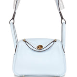 Hermes Mini Lindy Bleu Brume Swift Gold Hardware