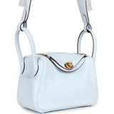 Hermes Mini Lindy Bleu Brume Swift Gold Hardware