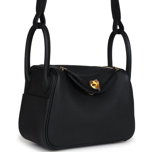 Hermes Mini Lindy II Black Clemence Gold Hardware