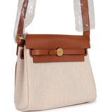 Hermes Herbag Zip 20 Mini Ecru and Beige Toile H Canvas and Fauve Vache Hunter Gold Hardware