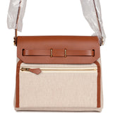 Hermes Herbag Zip 20 Mini Ecru and Beige Toile H Canvas and Fauve Vache Hunter Gold Hardware