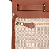 Hermes Herbag Zip 20 Mini Ecru and Beige Toile H Canvas and Fauve Vache Hunter Gold Hardware