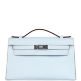 Hermes Kelly Pochette Bleu Brume Swift Palladium Hardware