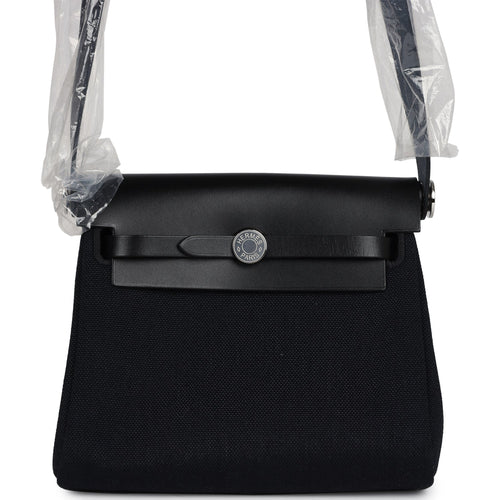 Hermes Herbag Zip 20 Mini Black Toile Militaire Canvas and Black Vache Hunter Palladium Hardware