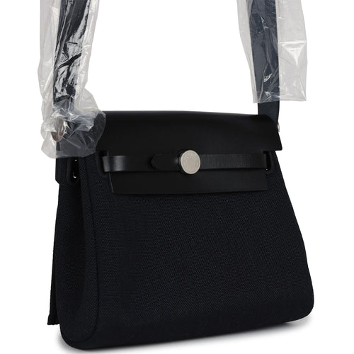 Hermes Herbag Zip 20 Mini Black Toile Militaire Canvas and Black Vache Hunter Palladium Hardware