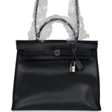 Hermes Herbag Zip PM 31 Black and Ecru Toile H Berline and Black Vache Hunter Palladium Hardware