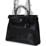 Hermes Herbag Zip PM 31 Black and Ecru Toile H Berline and Black Vache Hunter Palladium Hardware