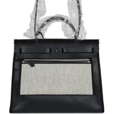 Hermes Herbag Zip PM 31 Black and Ecru Toile H Berline and Black Vache Hunter Palladium Hardware