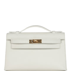 Hermes Kelly Pochette White Swift Gold Hardware