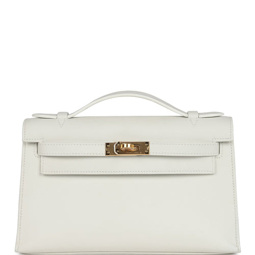 Hermes Kelly Pochette White Swift Gold Hardware