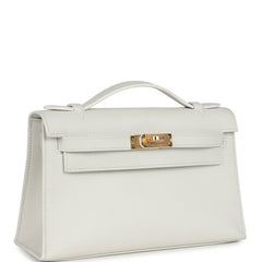 Hermes Kelly Pochette White Swift Gold Hardware