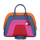 Hermes "Sunset" Rainbow Bolide 31 Abricot, Bleu Agate, Magnolia and Rouge Casaque Epsom Palladium Hardware