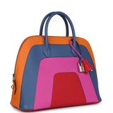 Hermes "Sunset" Rainbow Bolide 31 Abricot, Bleu Agate, Magnolia and Rouge Casaque Epsom Palladium Hardware