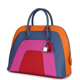 Hermes "Sunset" Rainbow Bolide 31 Abricot, Bleu Agate, Magnolia and Rouge Casaque Epsom Palladium Hardware