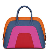 Hermes "Sunset" Rainbow Bolide 31 Abricot, Bleu Agate, Magnolia and Rouge Casaque Epsom Palladium Hardware