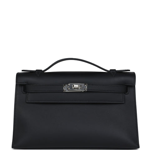 Hermes Kelly Pochette Black Swift Palladium Hardware