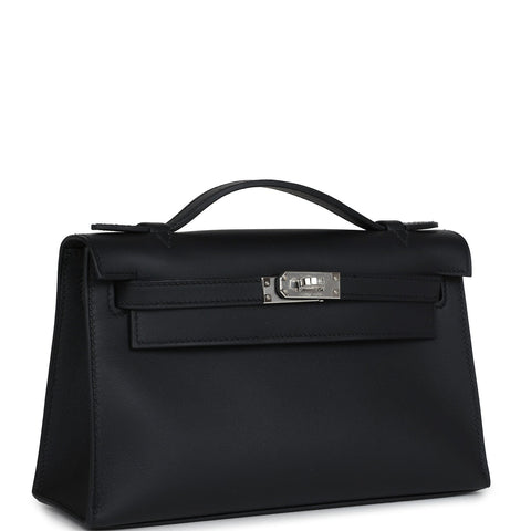 Hermes Kelly Pochette Black Swift Palladium Hardware