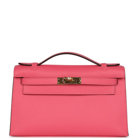 Hermes Special Order (HSS) Kelly Pochette Rose Azalee Epsom Gold Hardware