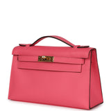 Hermes Special Order (HSS) Kelly Pochette Rose Azalee Epsom Gold Hardware