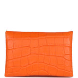 Hermes Calvi Card Holder Orange Minium Matte Alligator Mississipiensis Palladium Hardware