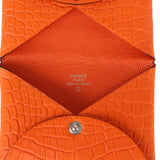 Hermes Calvi Card Holder Orange Minium Matte Alligator Mississipiensis Palladium Hardware