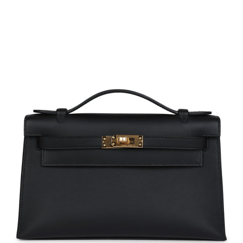Hermes Kelly Pochette Black Swift Gold Hardware