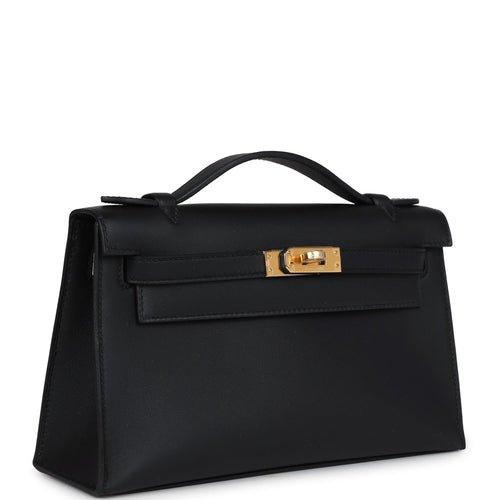 Hermes Kelly Pochette Black Swift Gold Hardware