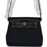 Hermes Herbag Zip 20 Mini Black Toile Militaire Canvas and Black Vache Hunter Gold Hardware