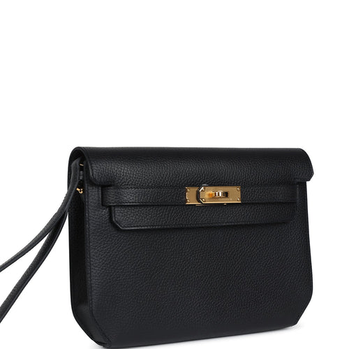 Pre-owned Hermes Kelly Depeches 25 Black Galop d'Hermes Gold Hardware