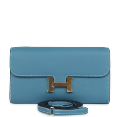 Hermes Constance Wallet To Go Blue Jean Evercolor Gold Hardware