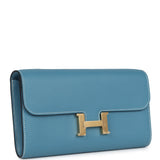 Hermes Constance Wallet To Go Blue Jean Evercolor Gold Hardware