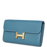 Hermes Constance Wallet To Go Blue Jean Evercolor Gold Hardware