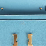 Hermes Constance Wallet To Go Blue Jean Evercolor Gold Hardware