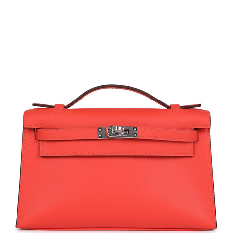 Hermes Kelly Pochette Orange Field Swift Palladium Hardware