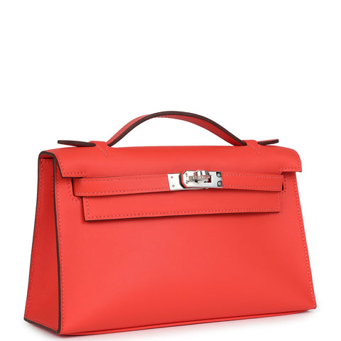 Hermes Kelly Pochette Orange Field Swift Palladium Hardware