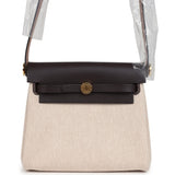 Hermes Herbag Zip 20 Mini Ecru, Beige Toile H Canvas, Ebene Vache Hunter Gold Hardware - Thumbnail View 1