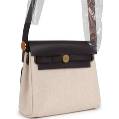 Hermes Herbag Zip 20 Mini Ecru, Beige Toile H Canvas, Ebene Vache Hunter Gold Hardware