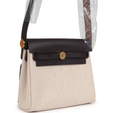 Hermes Herbag Zip 20 Mini Ecru, Beige Toile H Canvas, Ebene Vache Hunter Gold Hardware - Thumbnail View 2