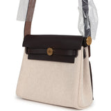 Hermes Herbag Zip 20 Mini Ecru, Beige Toile H Canvas, Ebene Vache Hunter Gold Hardware - Thumbnail View 3