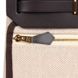 Hermes Herbag Zip 20 Mini Ecru, Beige Toile H Canvas, Ebene Vache Hunter Gold Hardware - Thumbnail View 7
