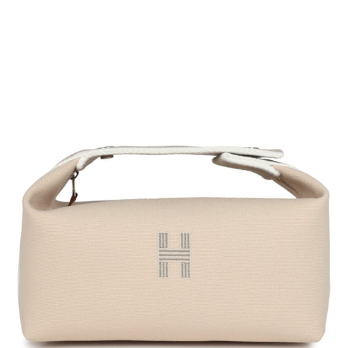 Hermes Bride-A-Brac Case PM Neutral Toile Canvas Palladium Hardware