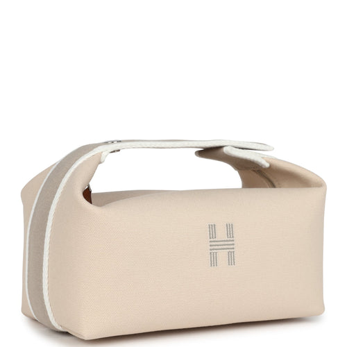 Hermes Bride-A-Brac Case PM Neutral Toile Canvas Palladium Hardware