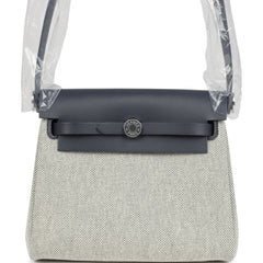 Hermes Herbag Zip 20 Mini Ecru and Ardoise Toile H Canvas and Ardoise Vache Hunter Palladium Hardware