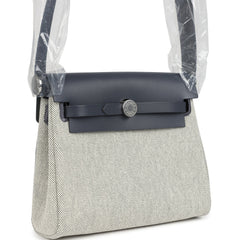 Hermes Herbag Zip 20 Mini Ecru and Ardoise Toile H Canvas and Ardoise Vache Hunter Palladium Hardware