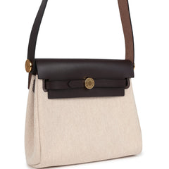 Hermes Herbag Zip 20 Mini Ecru and Beige Toile H Canvas and Ebene Vache Hunter Gold Hardware